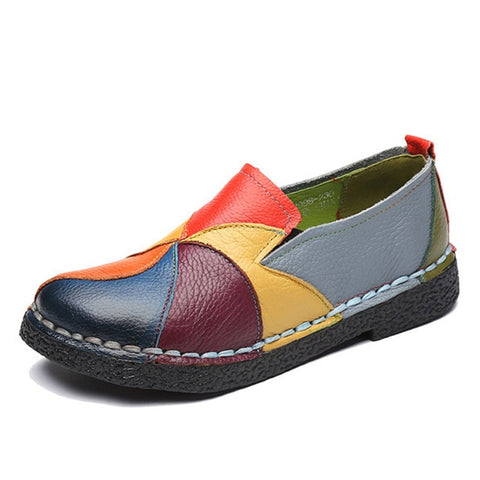 Summer Loafers Women Moccasins Ballerina Shoes Women Genuine Leather Slip-On Ballet Flats Round Toe Flower Zapatillas Mujer