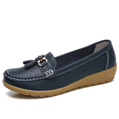 2018 Flats Woman Cow Leather Flats Women Slip On Women's Loafers Metal Decoration Large Size 35-44
