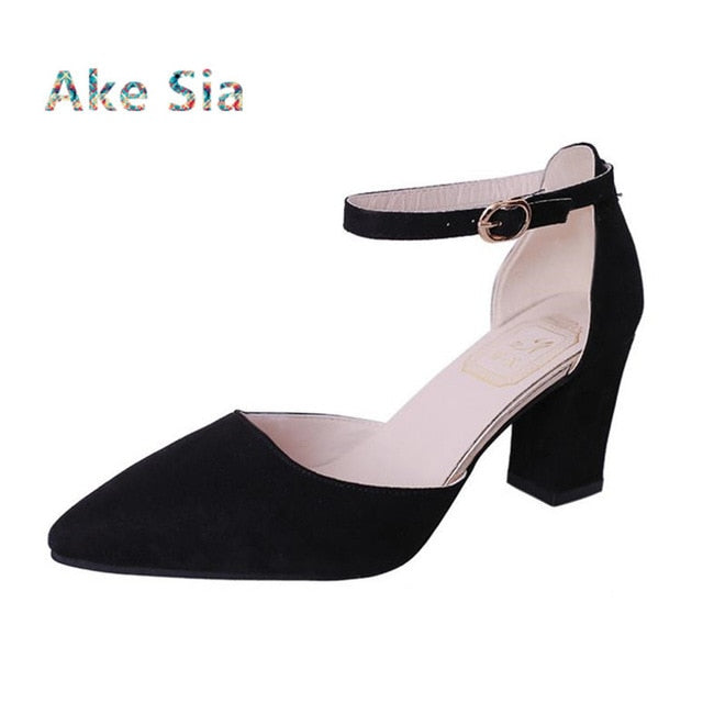 Sandalia Feminina 2018 summer new Wild High-heeled shoes pointed Word buckle sandals Rough with Women Single shoes  s0010-1