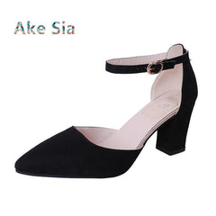 Sandalia Feminina 2018 summer new Wild High-heeled shoes pointed Word buckle sandals Rough with Women Single shoes  s0010-1