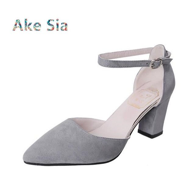 Sandalia Feminina 2018 summer new Wild High-heeled shoes pointed Word buckle sandals Rough with Women Single shoes  s0010-1