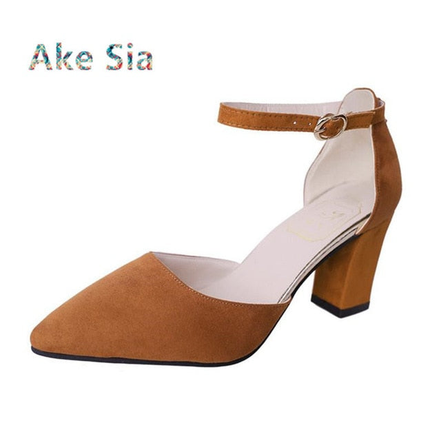 Sandalia Feminina 2018 summer new Wild High-heeled shoes pointed Word buckle sandals Rough with Women Single shoes  s0010-1