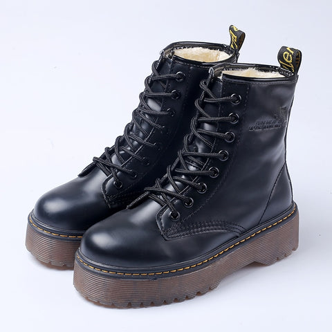 Women Martin Boots Black Ankle Short Boots Lace Up Flat Boots Woman