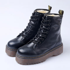 Women Martin Boots Black Ankle Short Boots Lace Up Flat Boots Woman