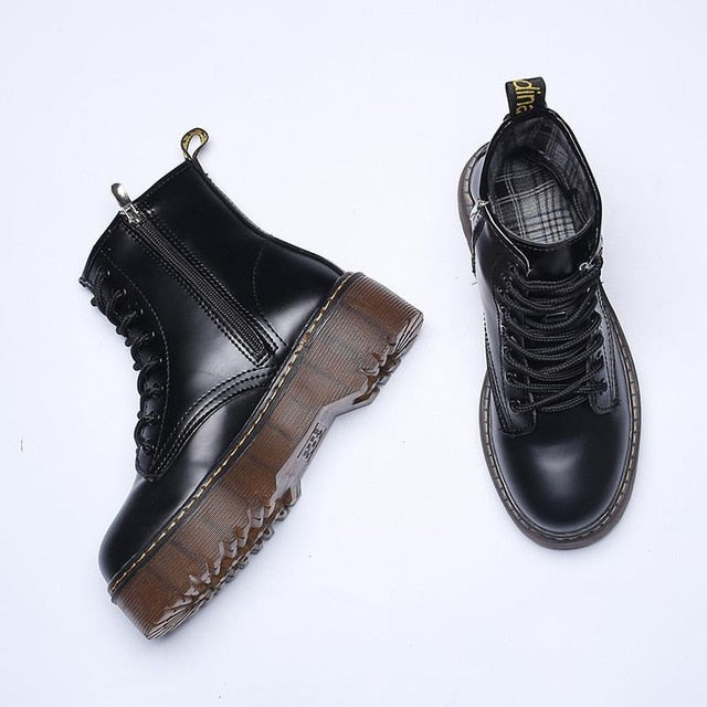 Women Martin Boots Black Ankle Short Boots Lace Up Flat Boots Woman