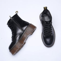 Women Martin Boots Black Ankle Short Boots Lace Up Flat Boots Woman