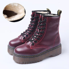 Women Martin Boots Black Ankle Short Boots Lace Up Flat Boots Woman