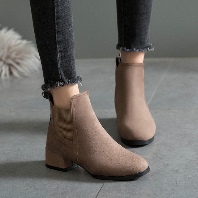 YOUYEDIAN Winter Boots women 2018 Black Ankle Boots For Women Thick Heel Slip On Ladies Shoes Boots Bota Feminina