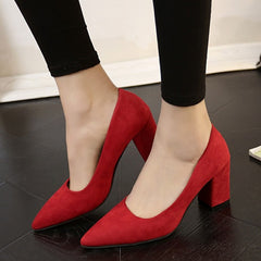 Free shipping Pumps 2018 Pointed high-heeled shoes with heel with a shallow mouth female red bride shoes black wild suede shoes