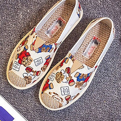 Womens Flat Shoes Fashion Print Canvas Platform Shoes Light Wear Breathable Slip On Shoes For Woman Round Toe Zapatos De Mujer