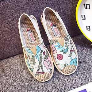 Womens Flat Shoes Fashion Print Canvas Platform Shoes Light Wear Breathable Slip On Shoes For Woman Round Toe Zapatos De Mujer