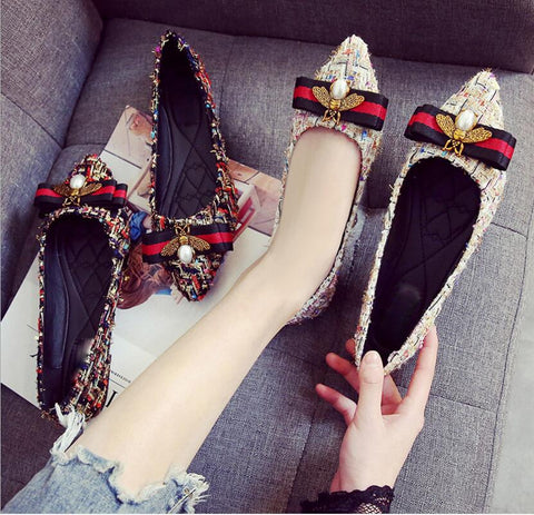 women flats casual shoes woven crystal knot pointed toe zapatos mujer woman ladies sandals sapato slip on girl chaussure F180253