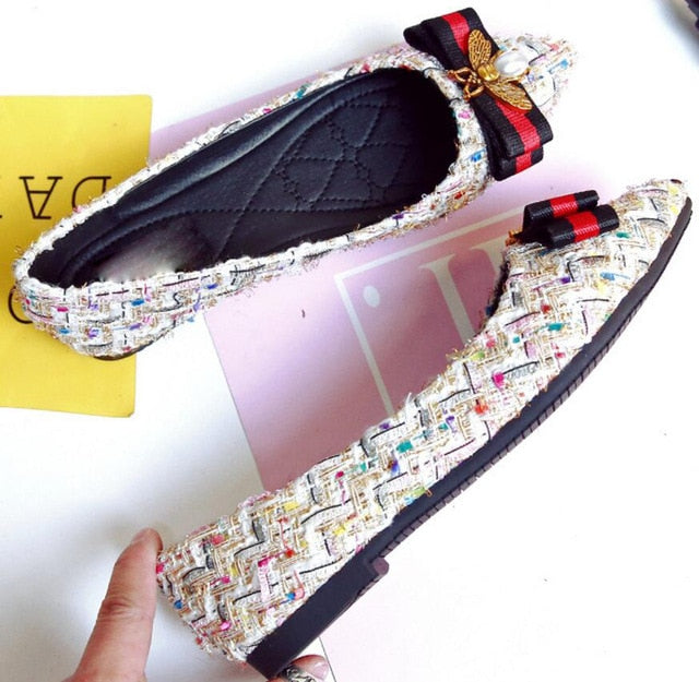 women flats casual shoes woven crystal knot pointed toe zapatos mujer woman ladies sandals sapato slip on girl chaussure F180253