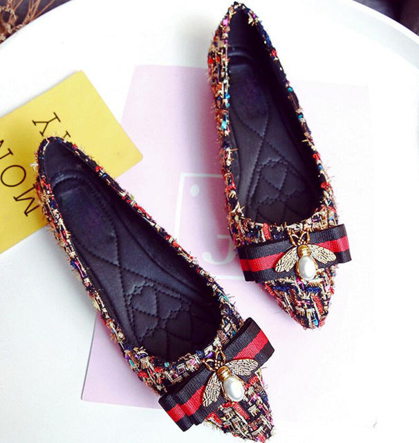 women flats casual shoes woven crystal knot pointed toe zapatos mujer woman ladies sandals sapato slip on girl chaussure F180253