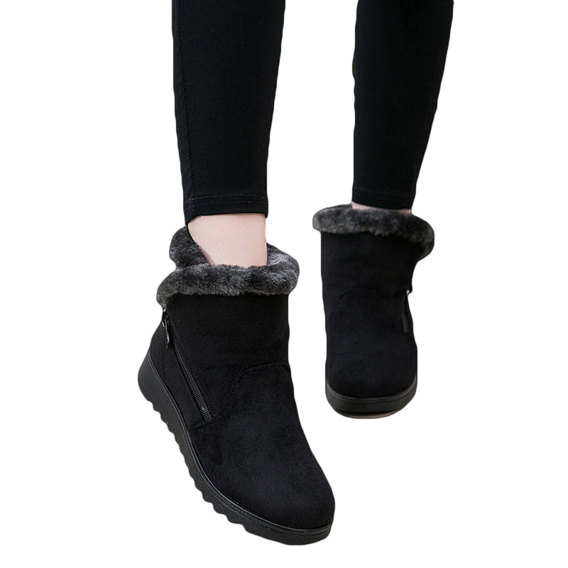 Women Snow Boots Warm Short Fur Plush Winter Ankle Boot Plus Size Platform Ladies Suede Zip Shoes Female Comfort Drop Shipping