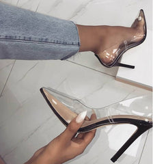 Perixire Women Pumps 2018 Transparent Super High Heels Sexy Pointed Toe Slip-on Wedding Party Shoes For Lady Thin Heels  Pumps