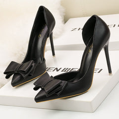 New Fashion Delicate Sweet Bowknot High Heel Shoes Side Hollow Pointed Women Pumps