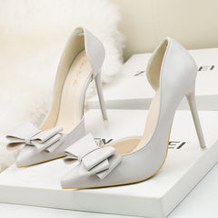 New Fashion Delicate Sweet Bowknot High Heel Shoes Side Hollow Pointed Women Pumps