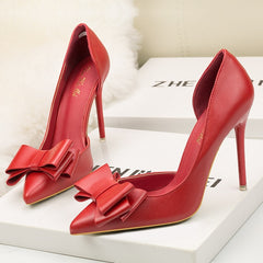 New Fashion Delicate Sweet Bowknot High Heel Shoes Side Hollow Pointed Women Pumps