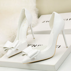 New Fashion Delicate Sweet Bowknot High Heel Shoes Side Hollow Pointed Women Pumps
