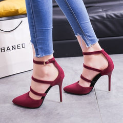 2018 Spring New Women's Shoes European and American Fashion Sexy High Heels Pointed Suede Hollow Work Shoes Simple Single Shoes