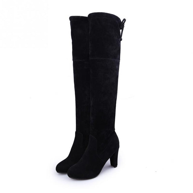 Women Winter Thigh High Boots Suede Leather High Heels Lace up Female Over The Knee Boots Fashion Plus Size Shoes Drop Shipping