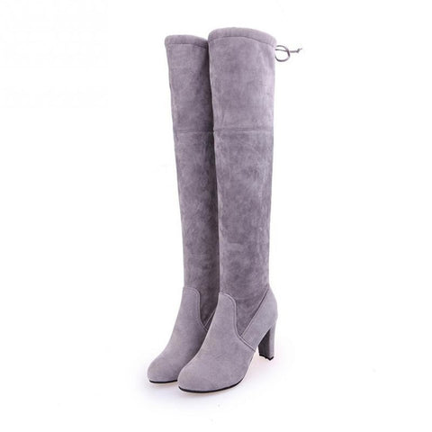 Women Winter Thigh High Boots Suede Leather High Heels Lace up Female Over The Knee Boots Fashion Plus Size Shoes Drop Shipping