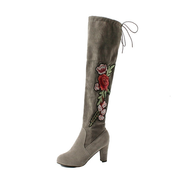 Women Winter Thigh High Boots Suede Leather High Heels Lace up Female Over The Knee Boots Fashion Plus Size Shoes Drop Shipping