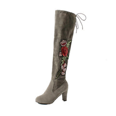 Women Winter Thigh High Boots Suede Leather High Heels Lace up Female Over The Knee Boots Fashion Plus Size Shoes Drop Shipping