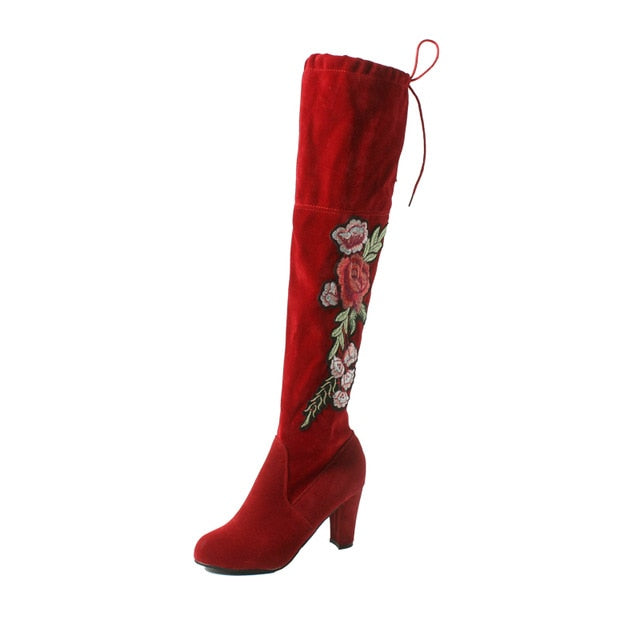 Women Winter Thigh High Boots Suede Leather High Heels Lace up Female Over The Knee Boots Fashion Plus Size Shoes Drop Shipping