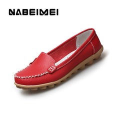 Genuine Leather Shoes Woman Soft Boat shoes for Women Flats shoes Big size 35-44 Ladies Loafers Non-Slip Sturdy Sole