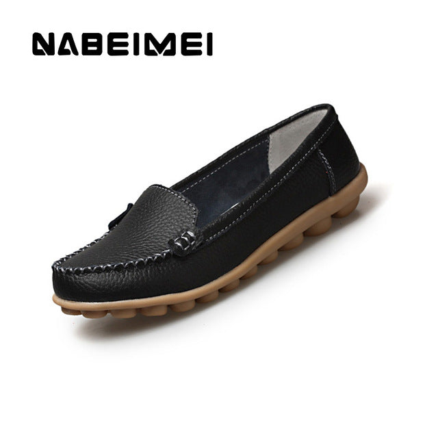 Genuine Leather Shoes Woman Soft Boat shoes for Women Flats shoes Big size 35-44 Ladies Loafers Non-Slip Sturdy Sole