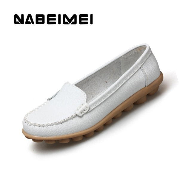 Genuine Leather Shoes Woman Soft Boat shoes for Women Flats shoes Big size 35-44 Ladies Loafers Non-Slip Sturdy Sole