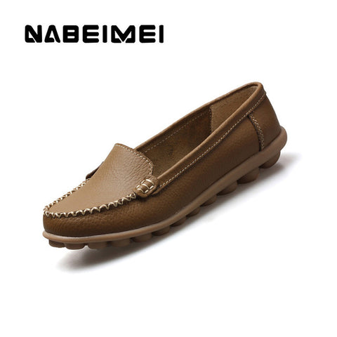 Genuine Leather Shoes Woman Soft Boat shoes for Women Flats shoes Big size 35-44 Ladies Loafers Non-Slip Sturdy Sole