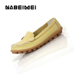 Genuine Leather Shoes Woman Soft Boat shoes for Women Flats shoes Big size 35-44 Ladies Loafers Non-Slip Sturdy Sole