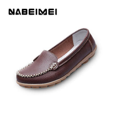 Genuine Leather Shoes Woman Soft Boat shoes for Women Flats shoes Big size 35-44 Ladies Loafers Non-Slip Sturdy Sole