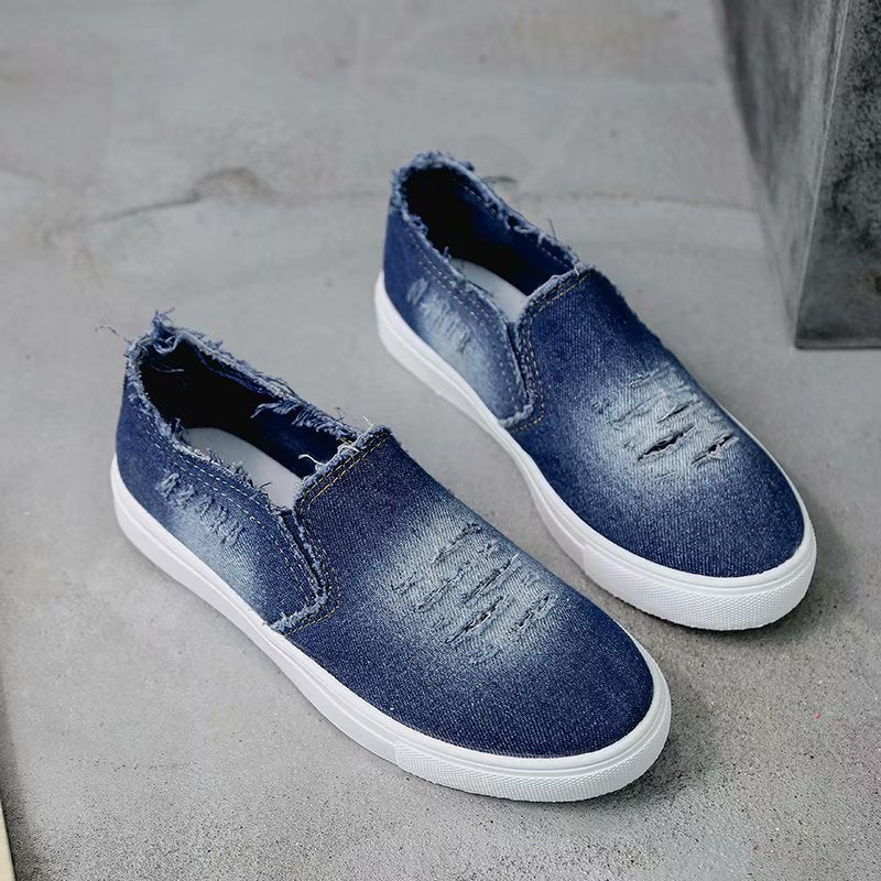 Women's flat denim canvas shoes low to help breathable casual shoes spring and autumn Korean students single shoes large size