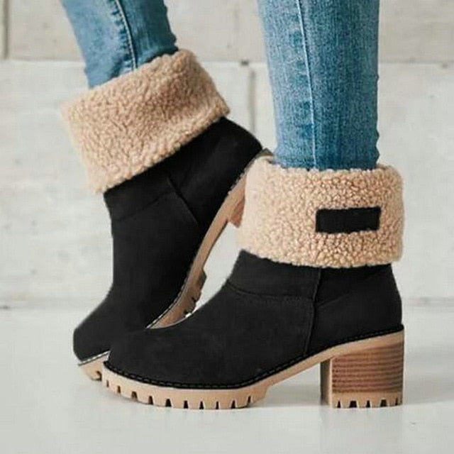 Winter Plush Warm Women Boots 2019 Women Square Heel Ankle Snow Boots Ladies Platform Artificial Fur Female Casual Shoes