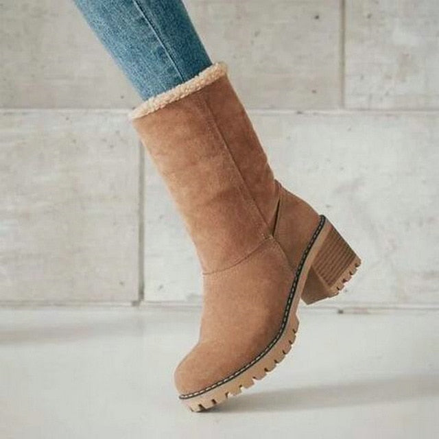 Winter Plush Warm Women Boots 2019 Women Square Heel Ankle Snow Boots Ladies Platform Artificial Fur Female Casual Shoes
