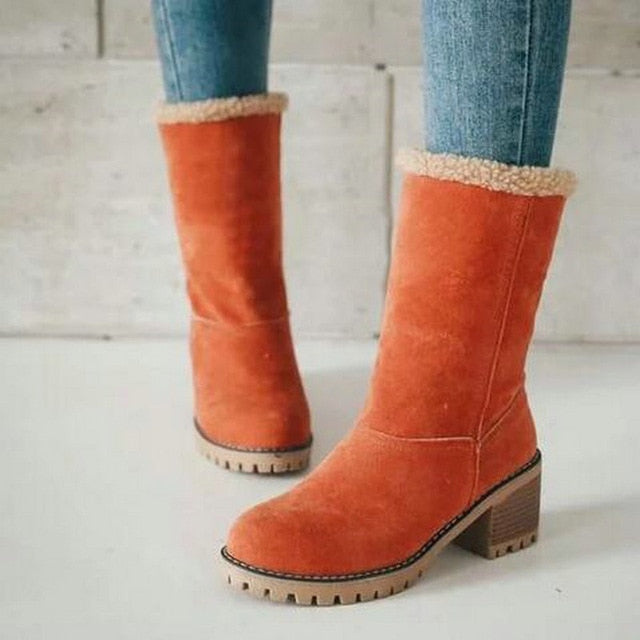 Winter Plush Warm Women Boots 2019 Women Square Heel Ankle Snow Boots Ladies Platform Artificial Fur Female Casual Shoes